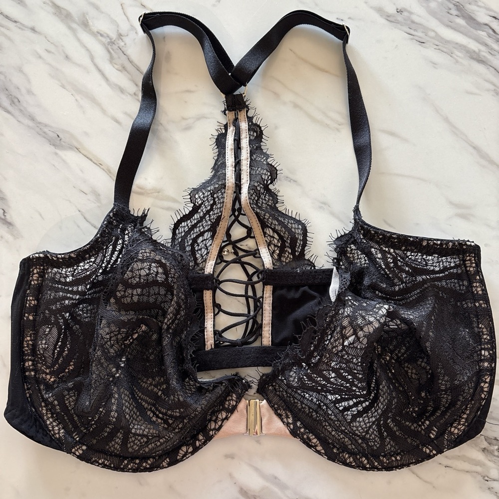 Victoria's Secret Black Lace Bra with Silver Accents